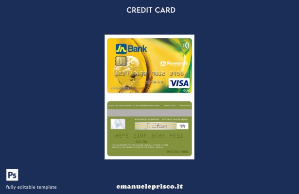 modello di carta di credito oro Visa Jamaica JN Bank in stile verificato